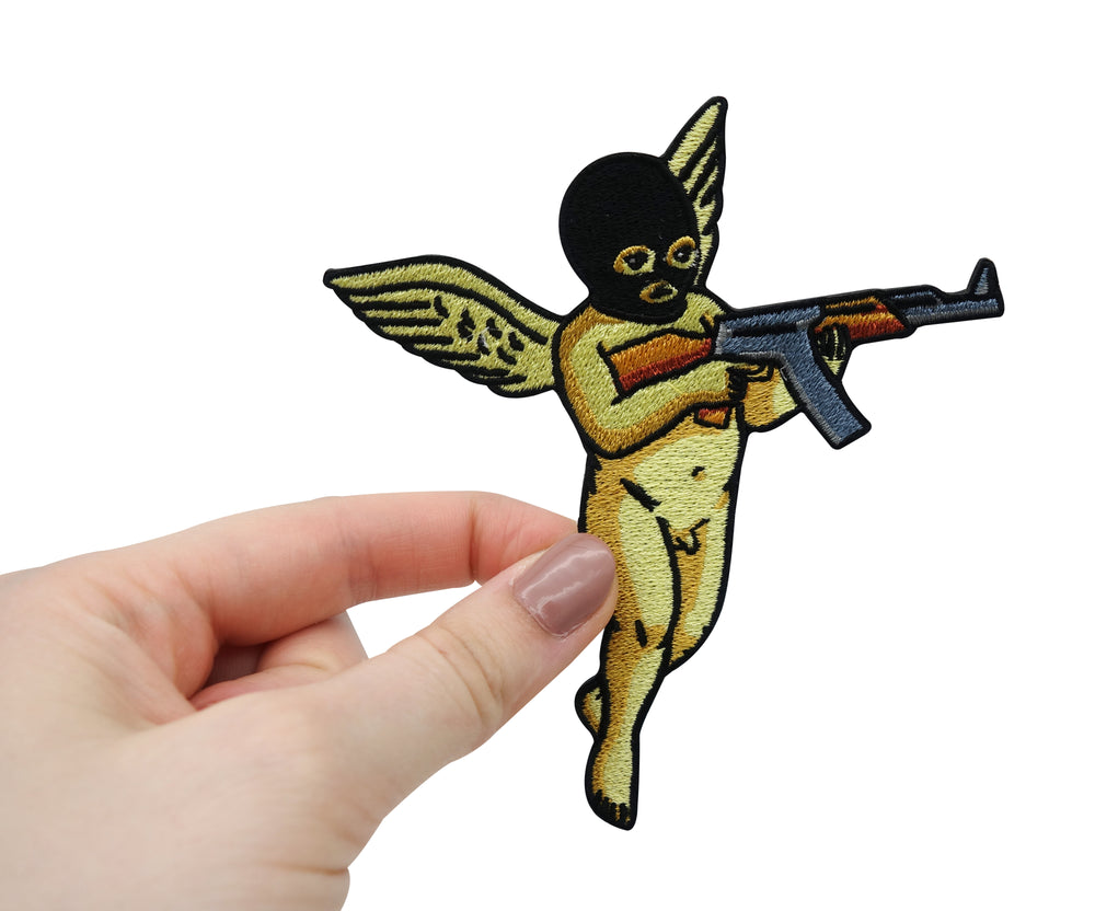 Flicken-Bügelflicken-Aufbügler-Bügelbild-Bügelpatch-Jeansjacke-Motorrad-Rocker-AK47-Rucken-Engelsflügel-Biker
