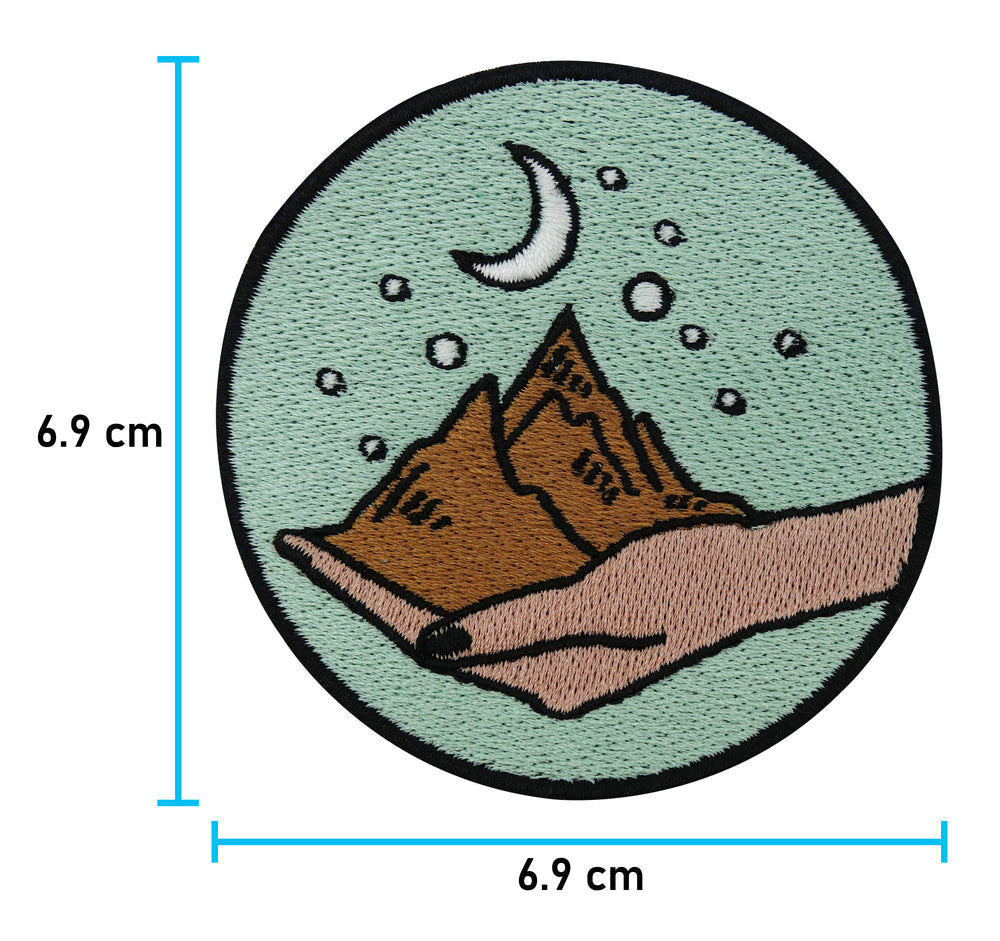 Mond-Sterne-Bergen-Bügelpatch-Bügelbild-Aufnäher-Hand-Finger