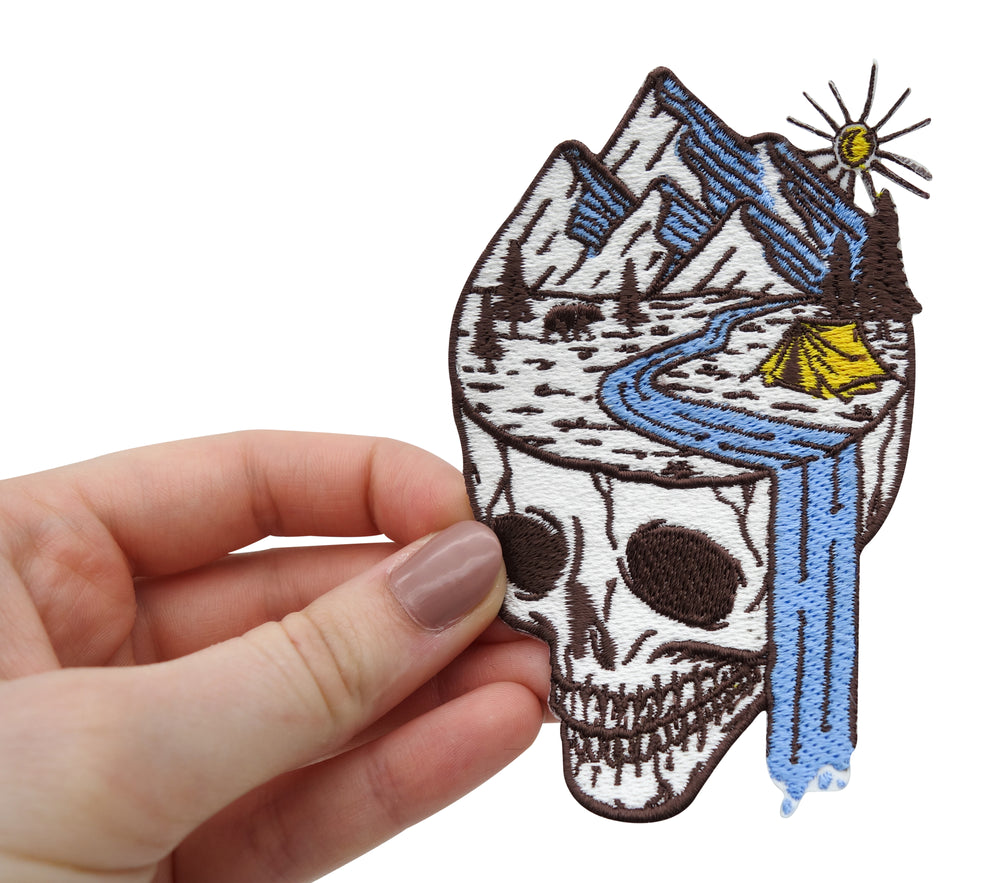 Totenkopf-Totenschädel-Natur-Applikation-Vintage-Aufbügelflicken-Bügelaufkleber