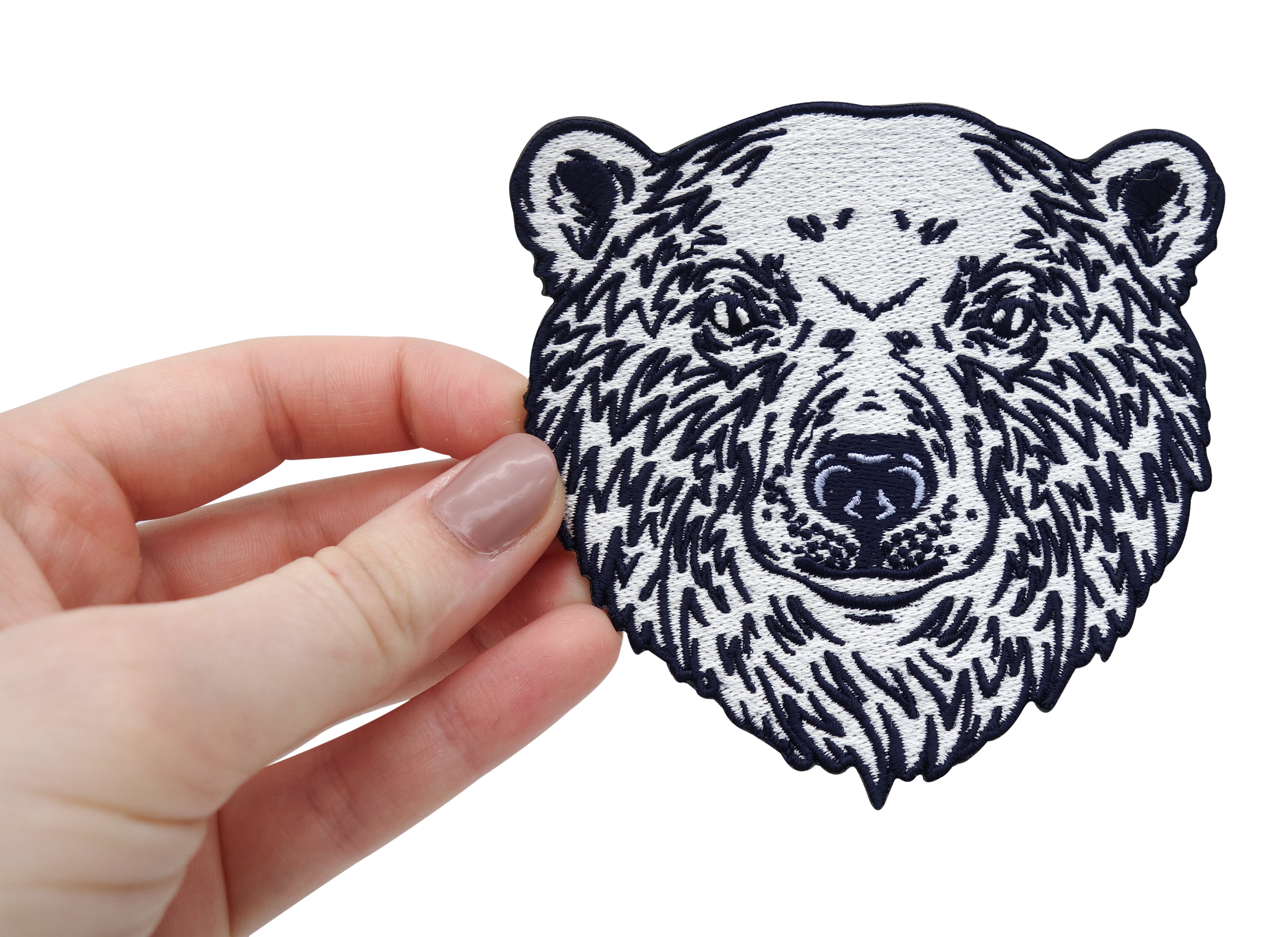 Großer Eisbär Kopf Patch zum Aufbügeln Schnee Eis Bär Aufnäher Bügelbild