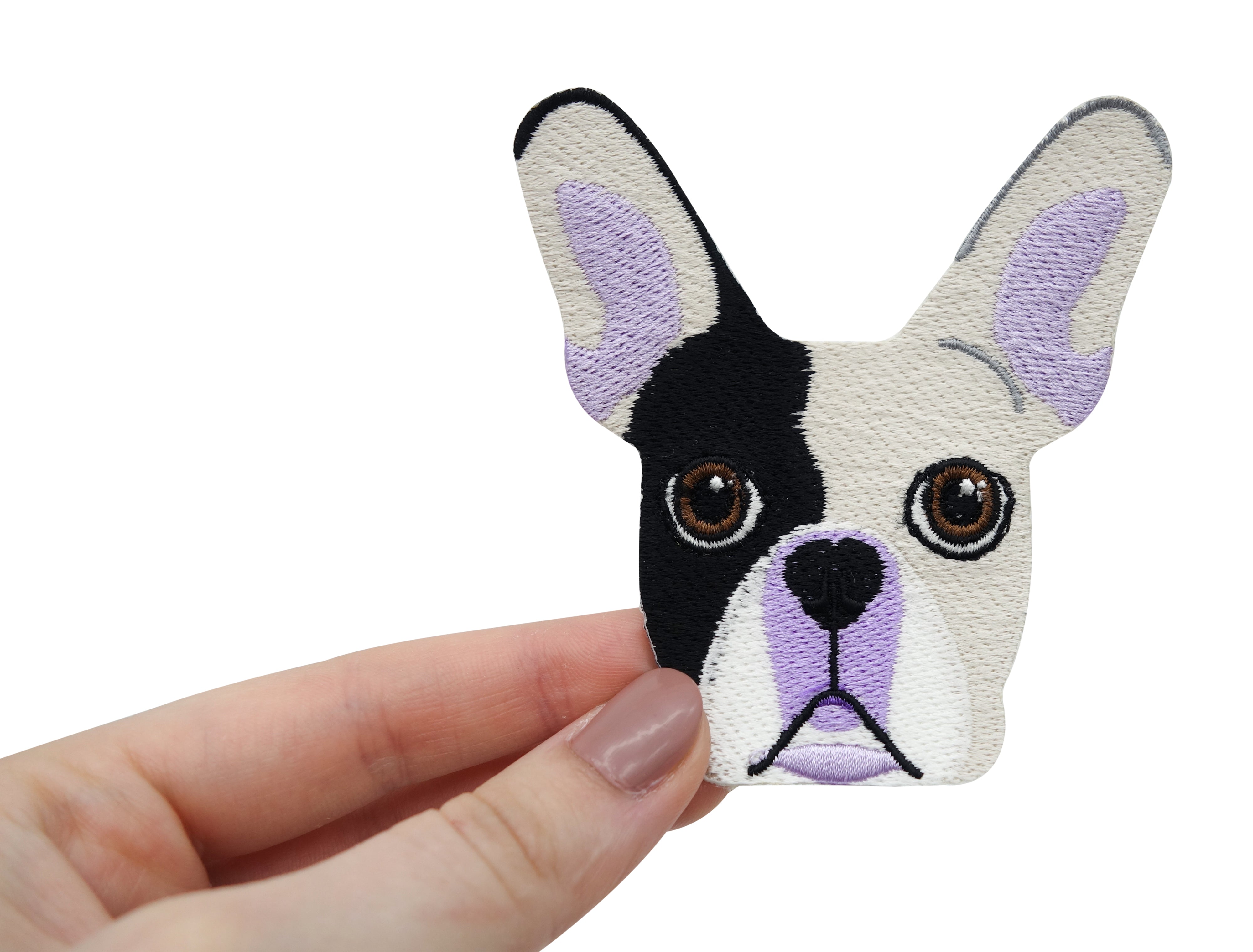 Französische-Bulldogge-Hundeaufnäher-Hundemotiv-Flicken-Aufbügler-Bügelbild-Bully-Mops-Kinder-Patch