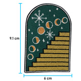 Sterne-Mond-Treppe-Sonne-Natur-Retro-Vintage-Bügelbild-Bügelpatch
