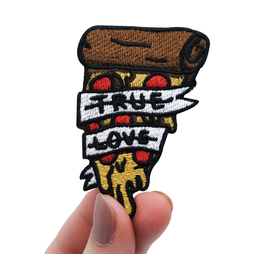 Pizza-Liebe-Fast-Food-Essen-Pasta-Italien-Amerika-Usa-Patch-Bügelflicken-Aufnäher-Hand