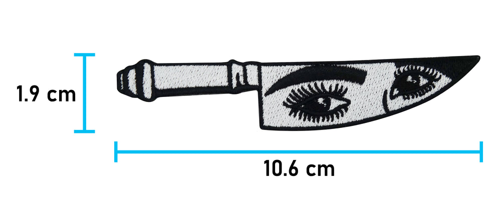 Messer-Knife-Augen-schwarz-weiß-Auge-Patch-Aufbügler-Bügelflicken-Maße-1,9x10,6cm