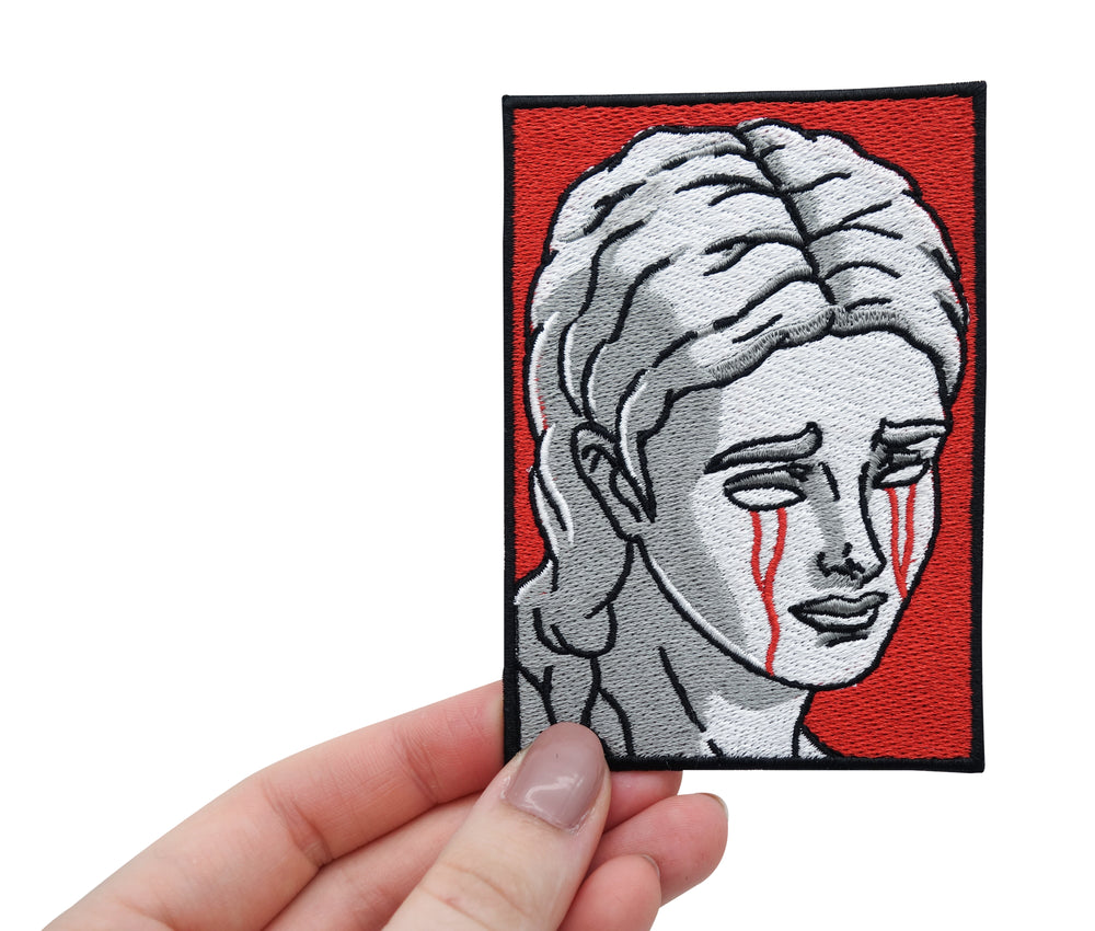 Statur-Rot-Weiß-Griechenland-Mythos-Mythologie-Patch-zum-Aufbügeln-Bügelsticker-Hand