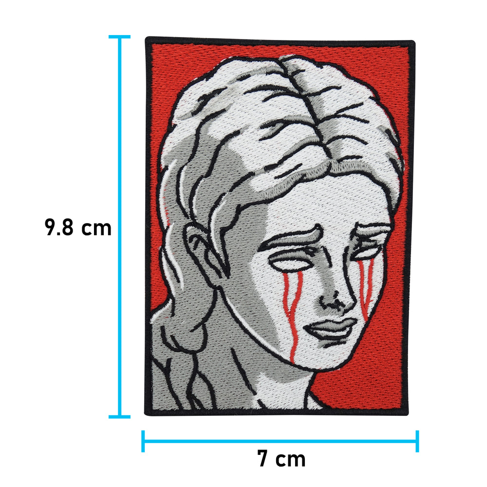 Statur-Rot-Weiß-Griechenland-Mythos-Mythologie-Patch-zum-Aufbügeln-Bügelsticker-Maße-9,8x7,0
