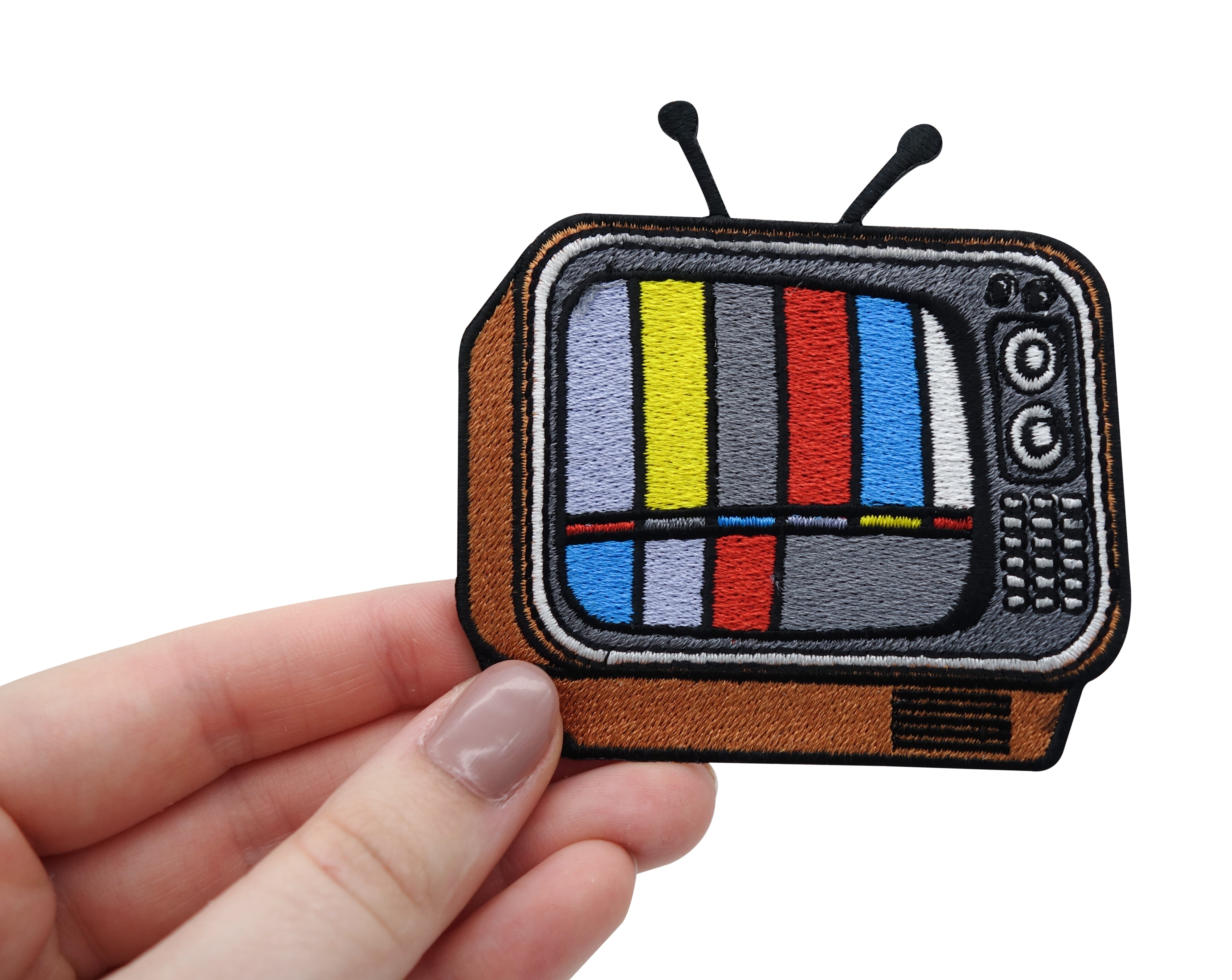 Retro-Vintage-Fernsehr-Patch-zum-Aufbügeln-Aufbügler-Gamer-Serien-Flicken-Hand
