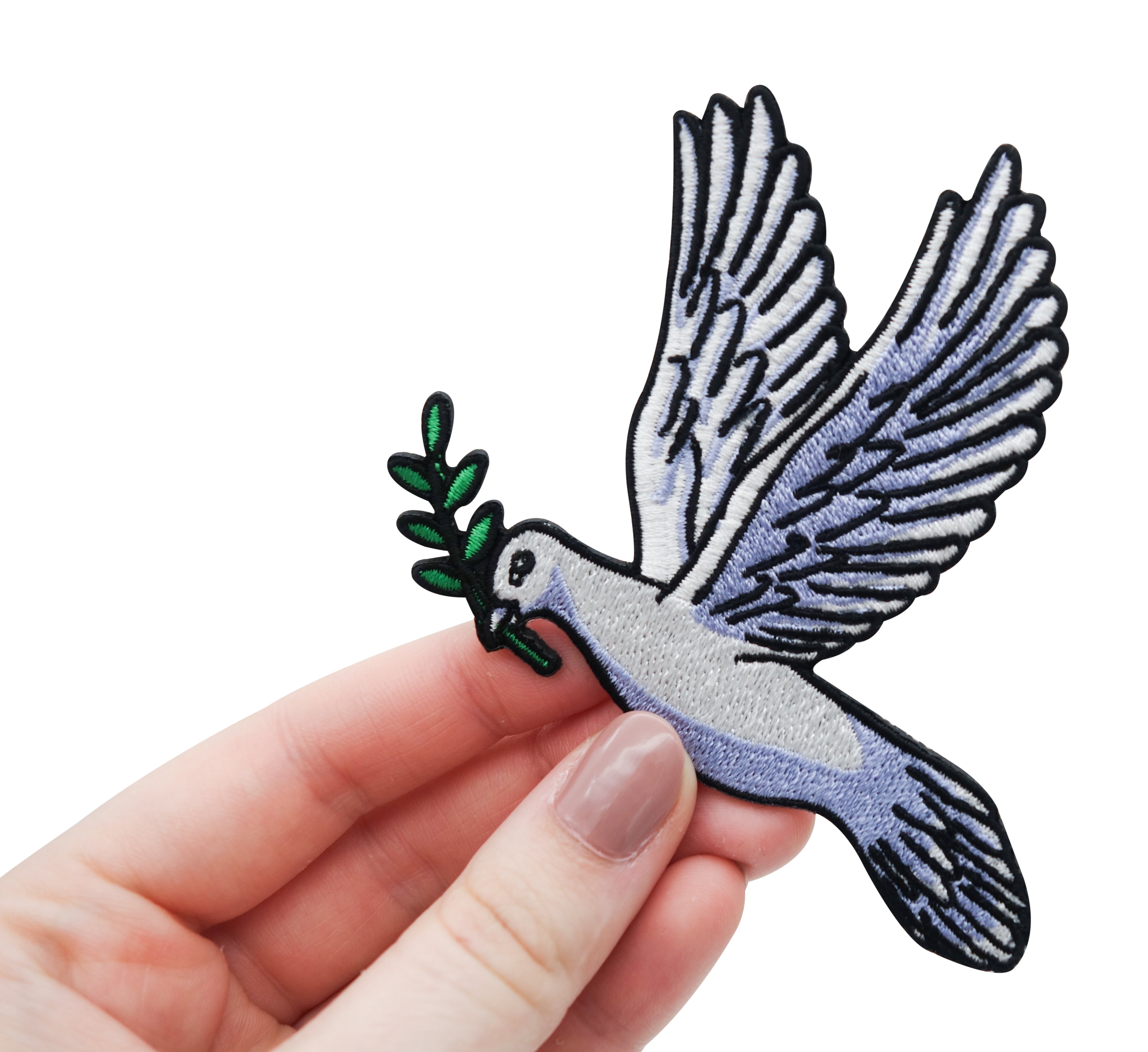 Taube-Patch-Friedenstaube-Taufe-Aufbügler-Zweig-Vogel-Aufnäher-Aufbügelmotive-Hand