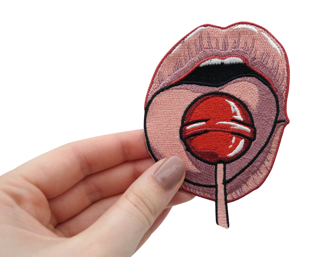 Lippen-Mund-Zunge-Bügelapplikation-Aufbügler-Aufnäher-Hand