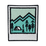 Camping-Bügelpatch-Bügelbild-klein-Berge-Bäume-Zelten-Aufnäher