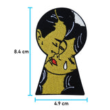 Sad Pop Art Keyhole Patches, Iron-On Comic Style Kiss Iron-On Patches Sad Love