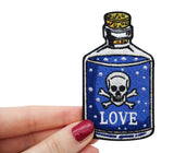 Love-Liebe-Flasche-Totenkopf-Gift-Kunst-Patch-zum-Aufbügeln-Hand