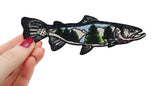 Fisch-Fische-Landschaft-Berge-Natur-Umwelt-Fluss-Baum-Patch-Aufbügler-Aufnäher-Hand