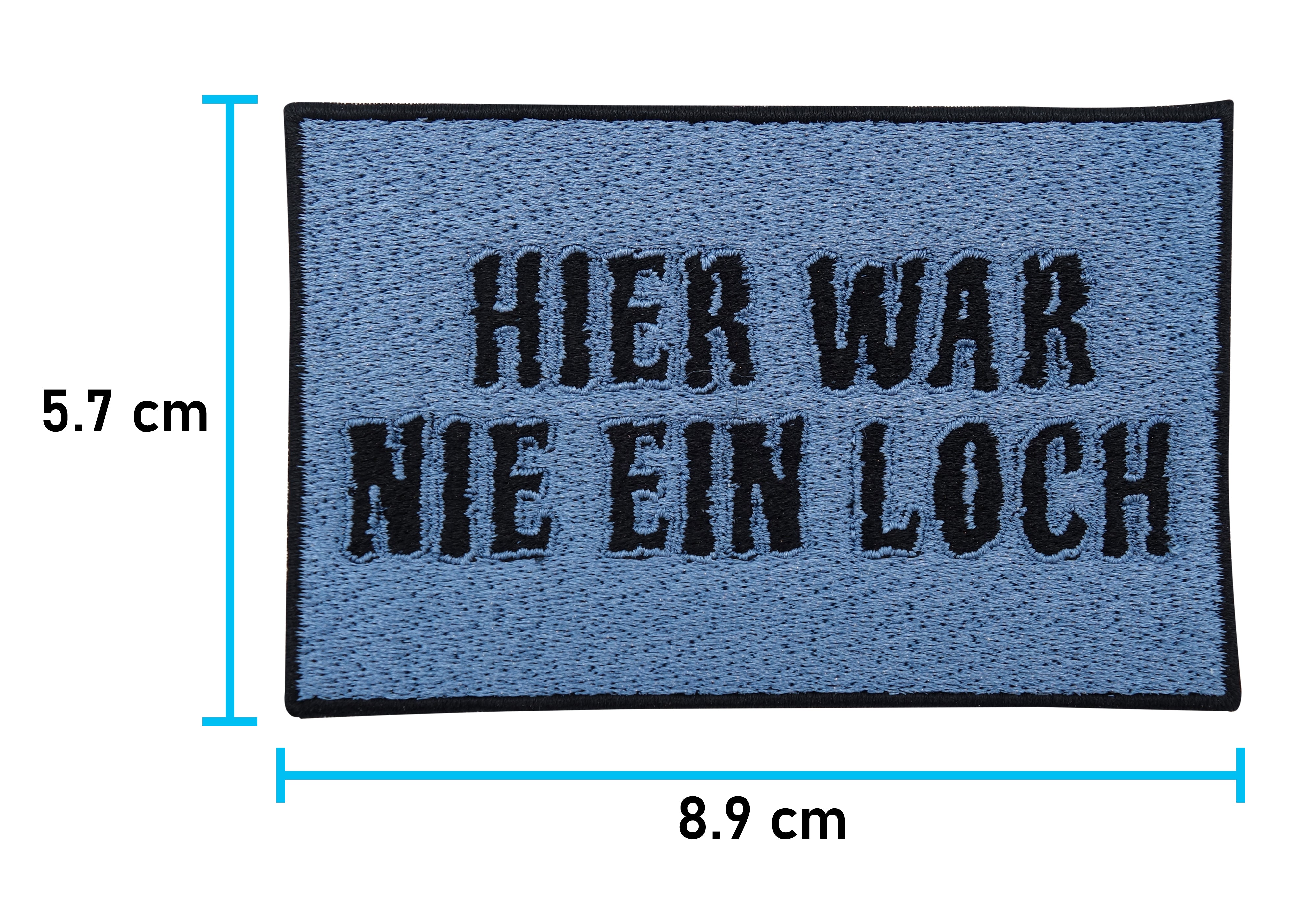 Hier war nie ein Loch Jeansstoff Bügelflicken, Lustiger Flicken für Jeans & Jeansjacken