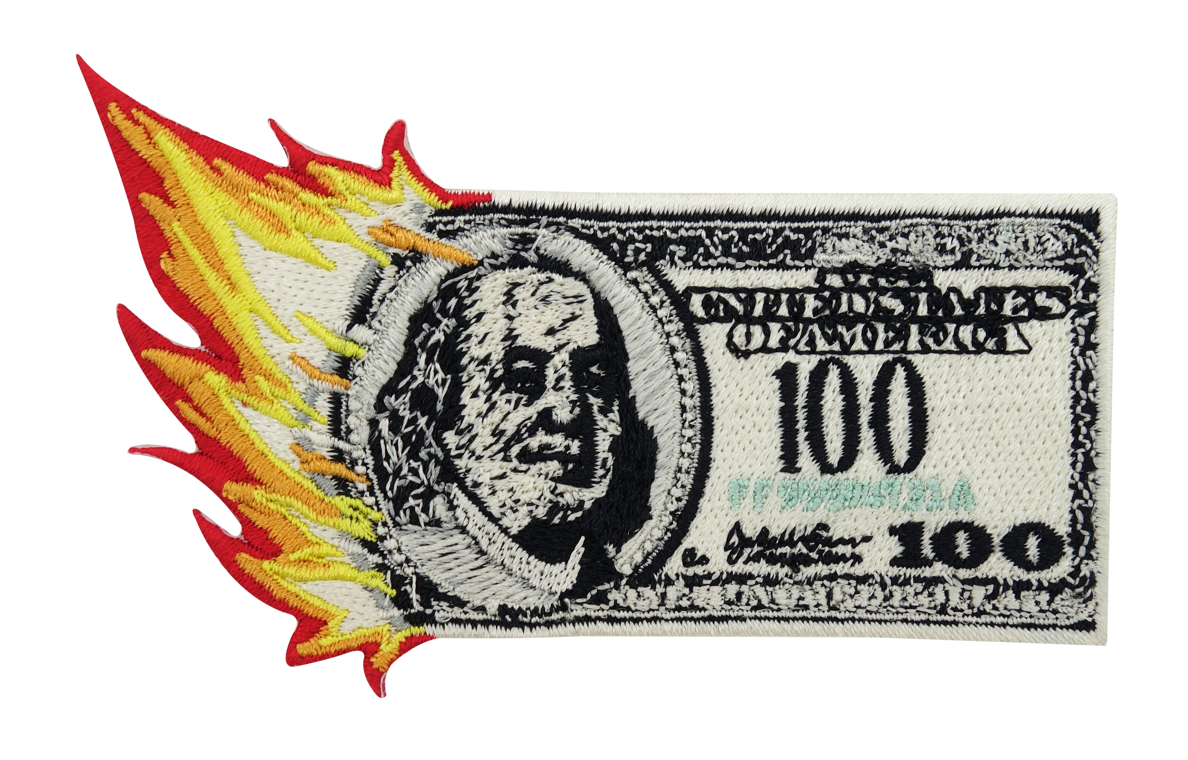 Geld-Feuer-Schein-Fire-Dollar-Money-Patch-Bügelpatch