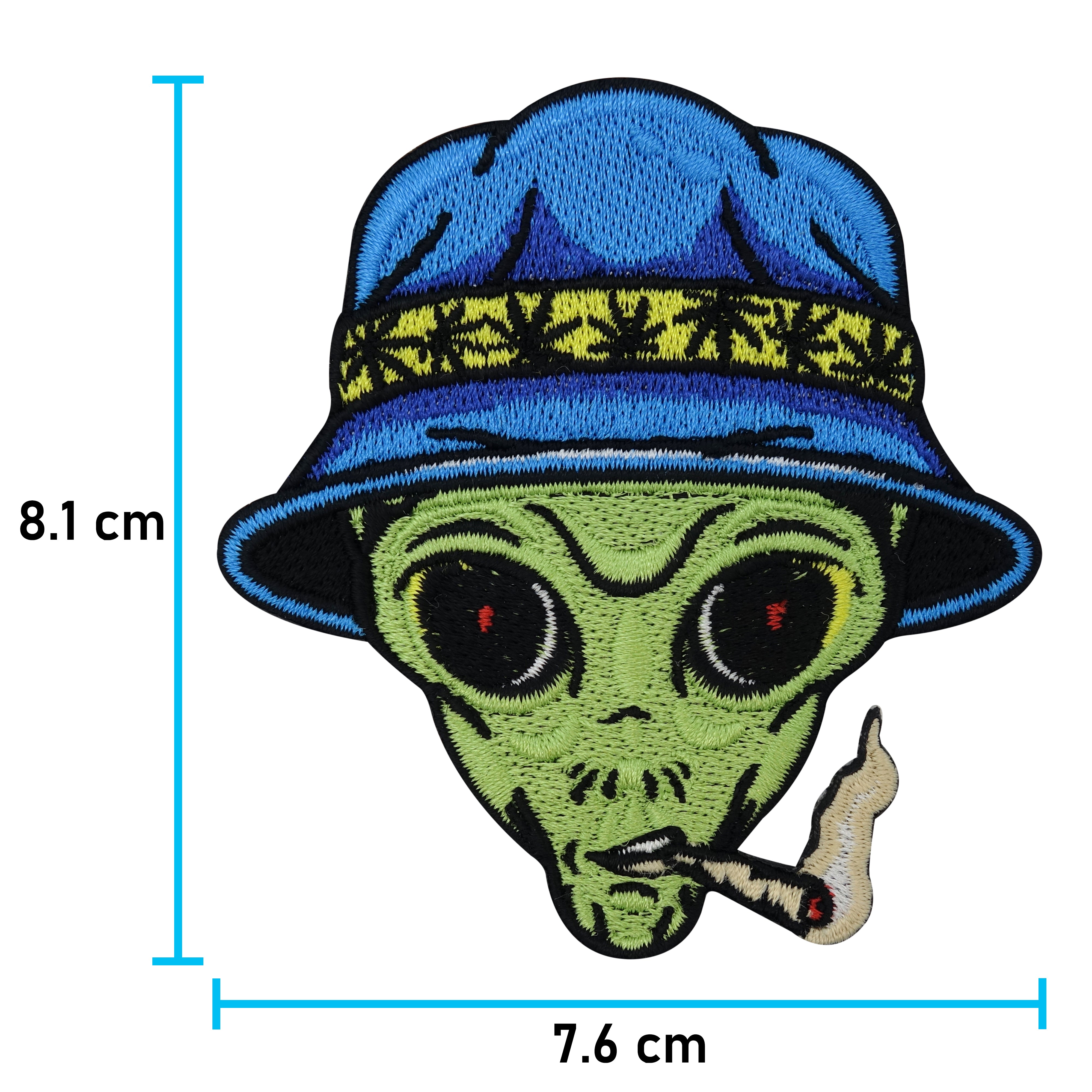 Kiffer-Alien-Ufo-Hut-Marihuana-Patch-Aufnäher-Maße