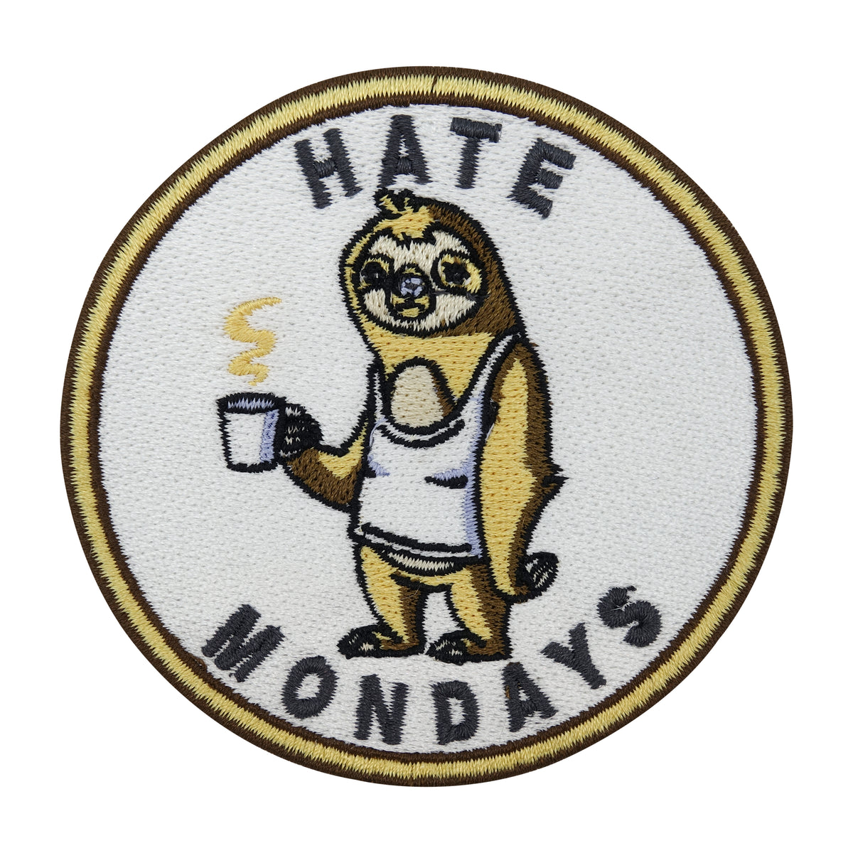 Hate Mondays Faultier Patch zum Aufbügeln Tiere Aufnäher, Kaffee
