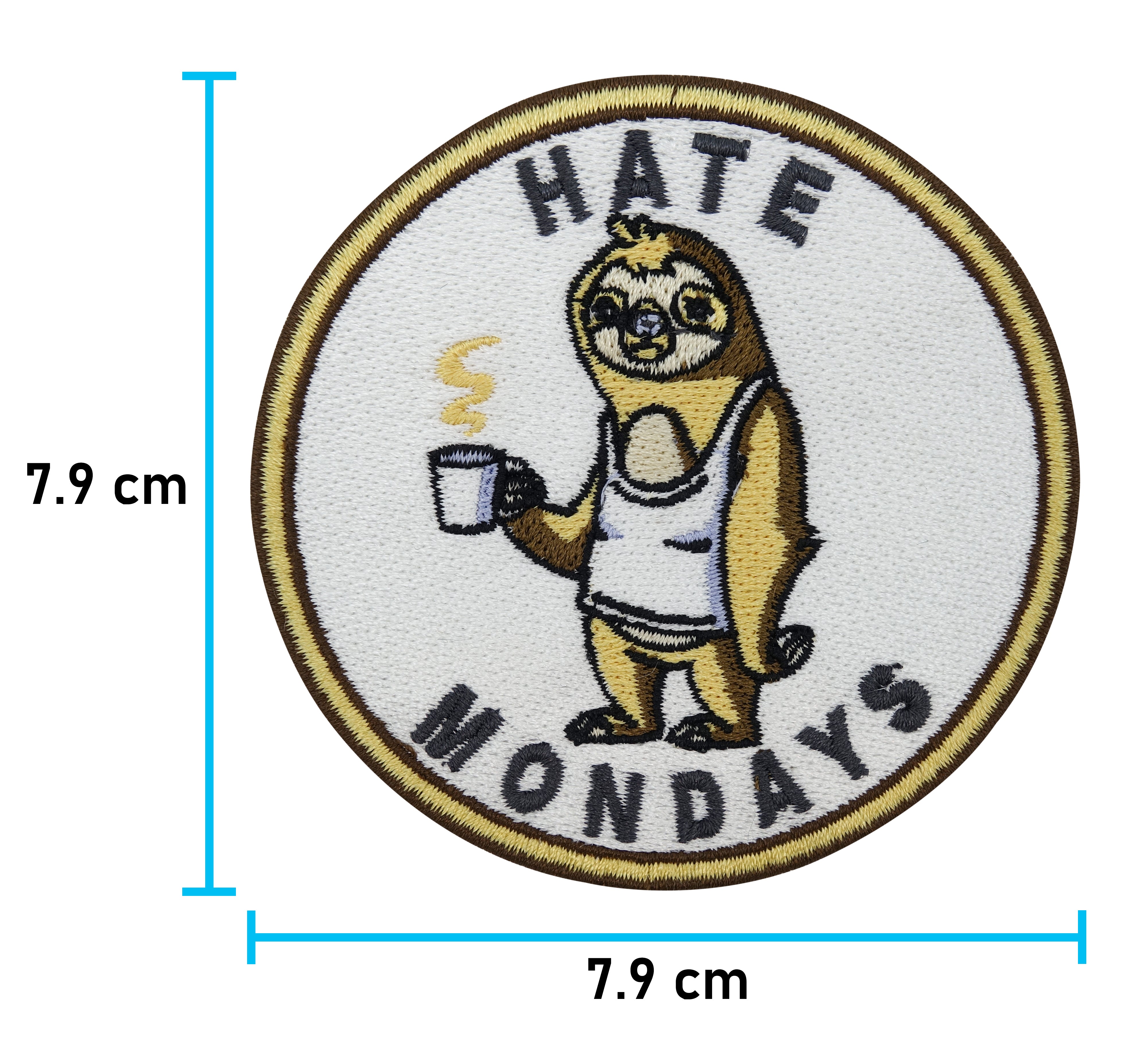 Hate Mondays Faultier Patch zum Aufbügeln Tiere Aufnäher, Kaffee