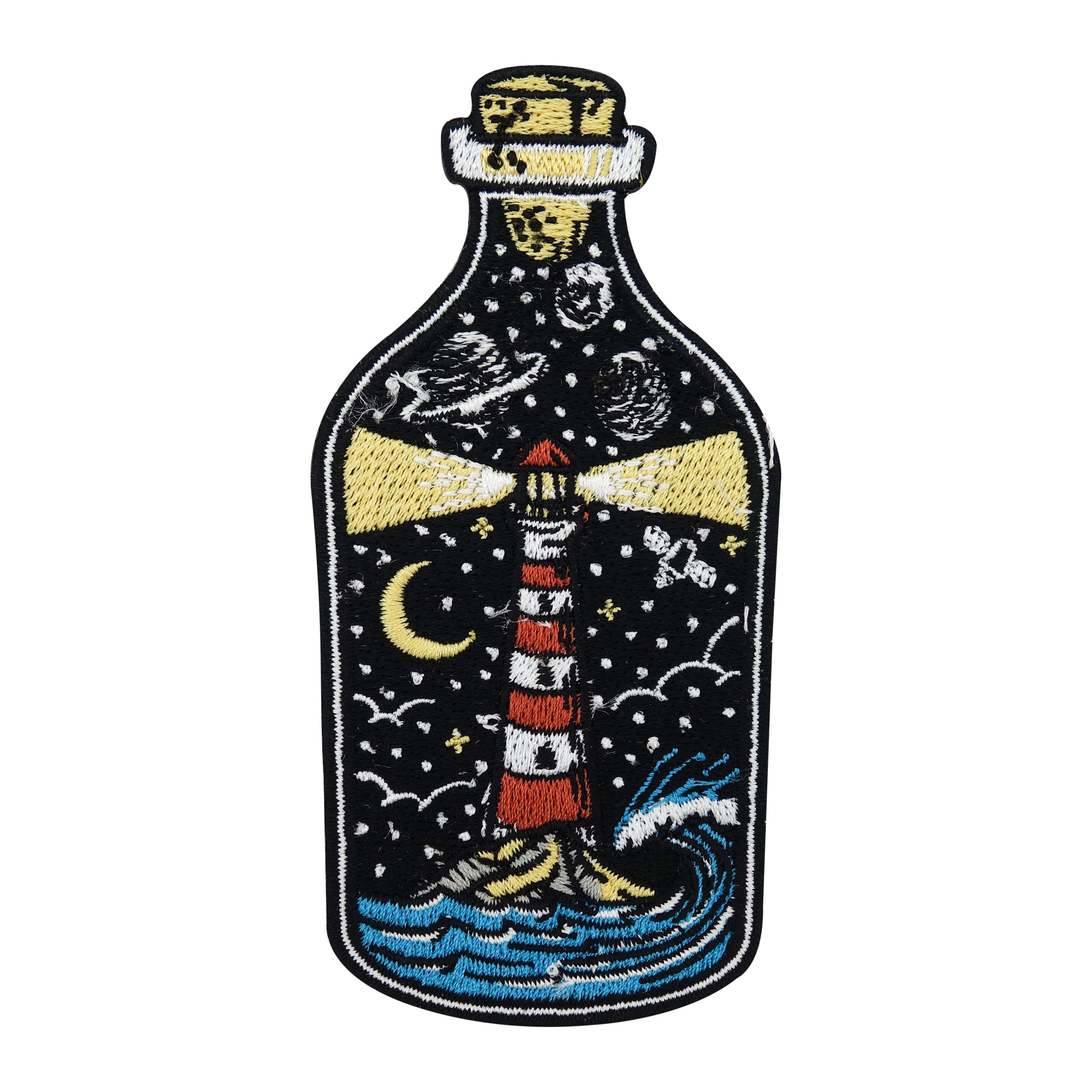 Leuchtturm in Flasche Patch zum Aufbügeln, Welle, Mond & Sterne Aufbügler