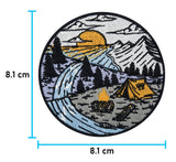 Sonne-Fluss-Berge-Aufnäher-Maße